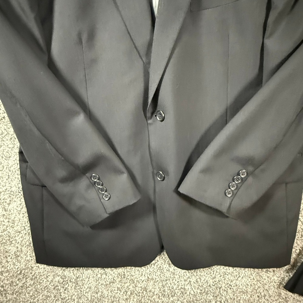 Renoir Mens 2-Piece Suit 100% Wool Black 2-Button Vented Blazer Pants 44R 38W - Picture 7 of 15